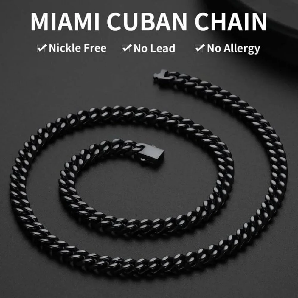 Men's 7mm Width Steel Black 18K Gold Plated Cuban Durable Hip Hop Chain Jewelry